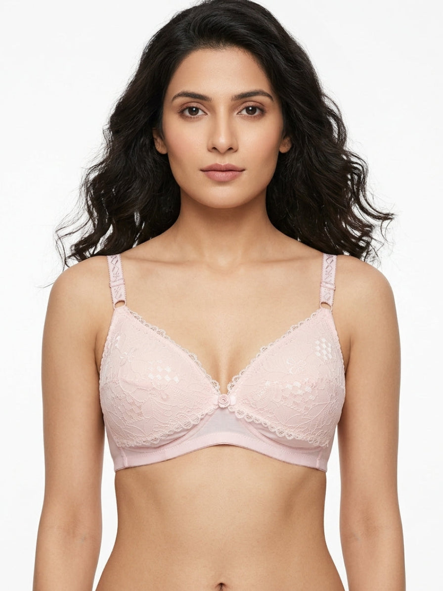 Foam Front One Button Open Bridles Bra With Net Carving