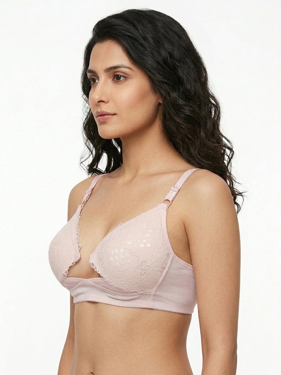 Foam Front One Button Open Bridles Bra With Net Carving