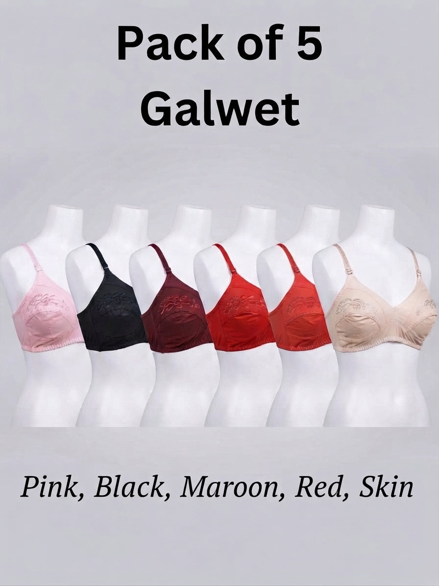 Half Embroidery Cotton Bra ( pack of 5 )