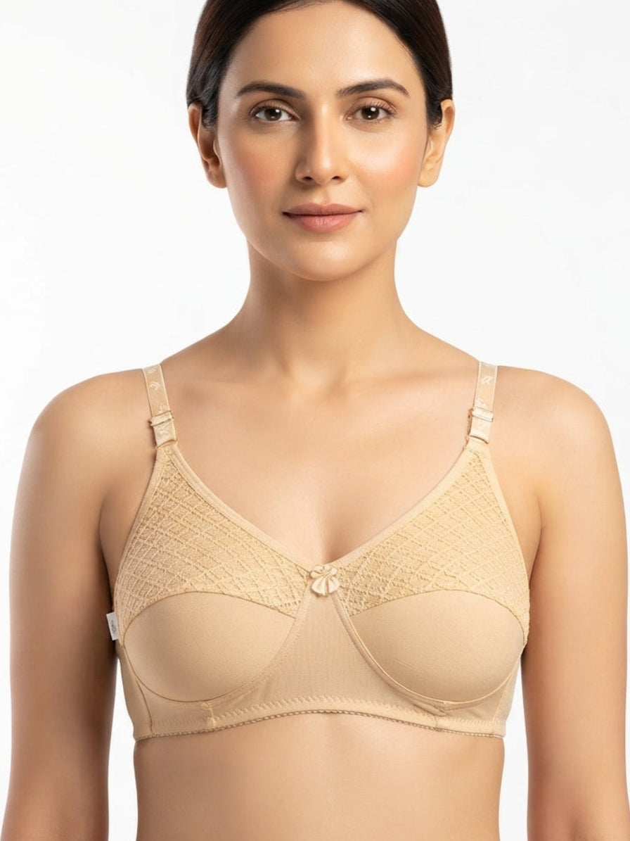 Silk Half Airable Embroidery Bra - Skin
