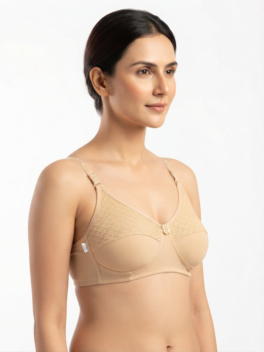 Silk Half Airable Embroidery Bra - Skin
